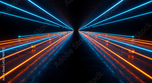 Neon Tunnel Vision: Abstract Glowing Lines, Futuristic Tech, Sci-Fi Design, Corridor of Light, Cyberpunk Aesthetic, Vibrant Colors