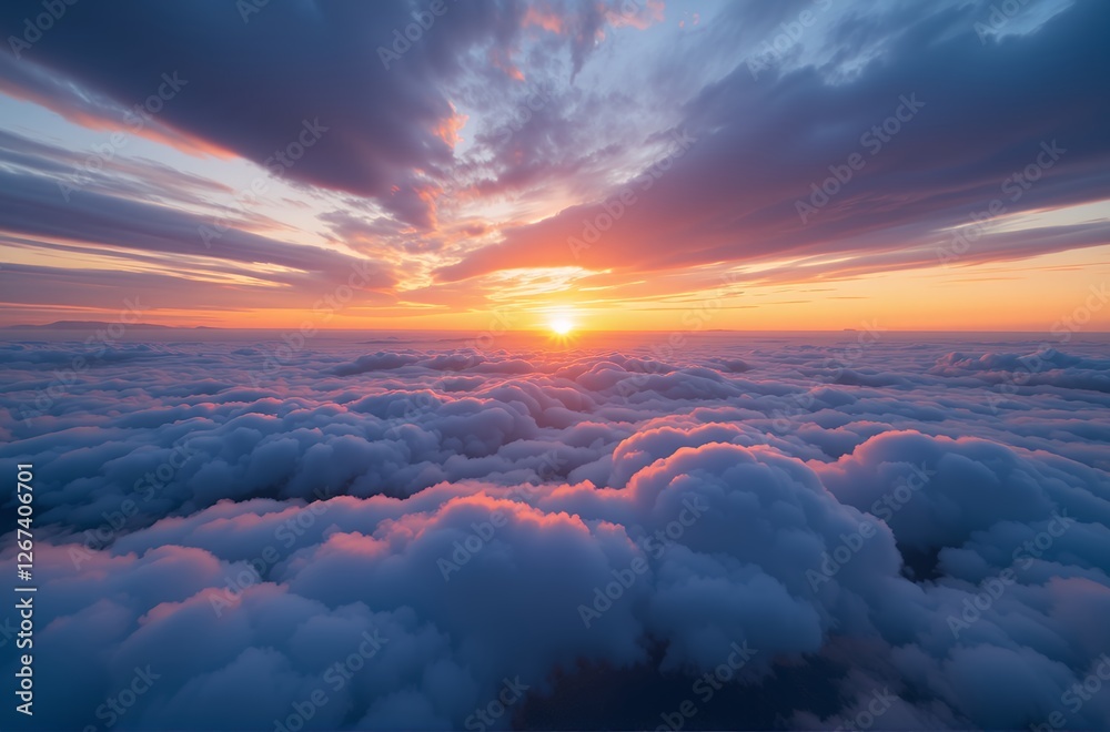 Φωτογραφία Stunning Aerial View of Sunset Above a Sea of Cloudscape at Golden Hour