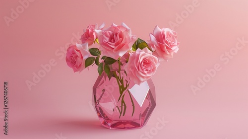 Wallpaper Mural Pink roses in a geometric glass vase, modern design Torontodigital.ca