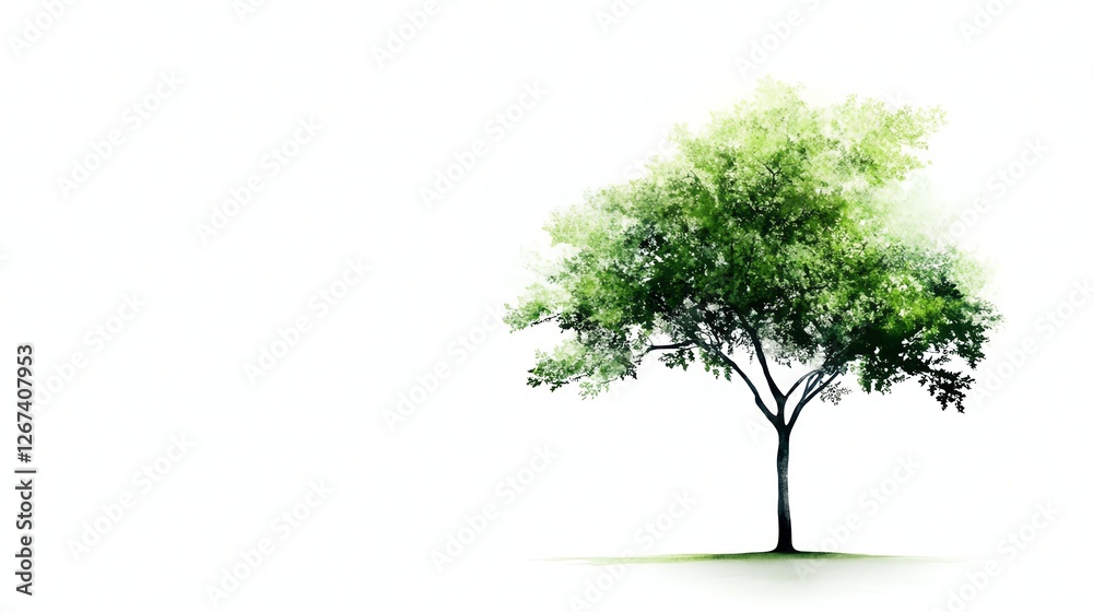 a tree with fresh green leaves, spring foliage, watercolor illustration, soft pastel tones, isolated on white background a tree with fresh green leaves, spring foliage, watercolor illustration, soft pastel tones, isolated on white background