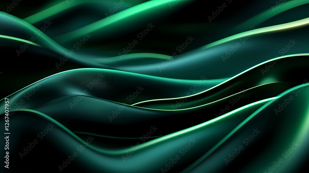 Obraz premium Abstract Wave Pattern Wallpaper in Deep Green