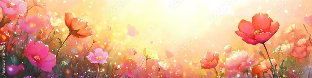 Obraz premium Field Of Pastel Dreams Gentle Watercolor Of Wildflowers, Summer s Soft Texture And Hues