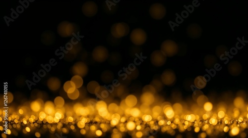 Shimmering Gold Glitter Particles on Dark Background