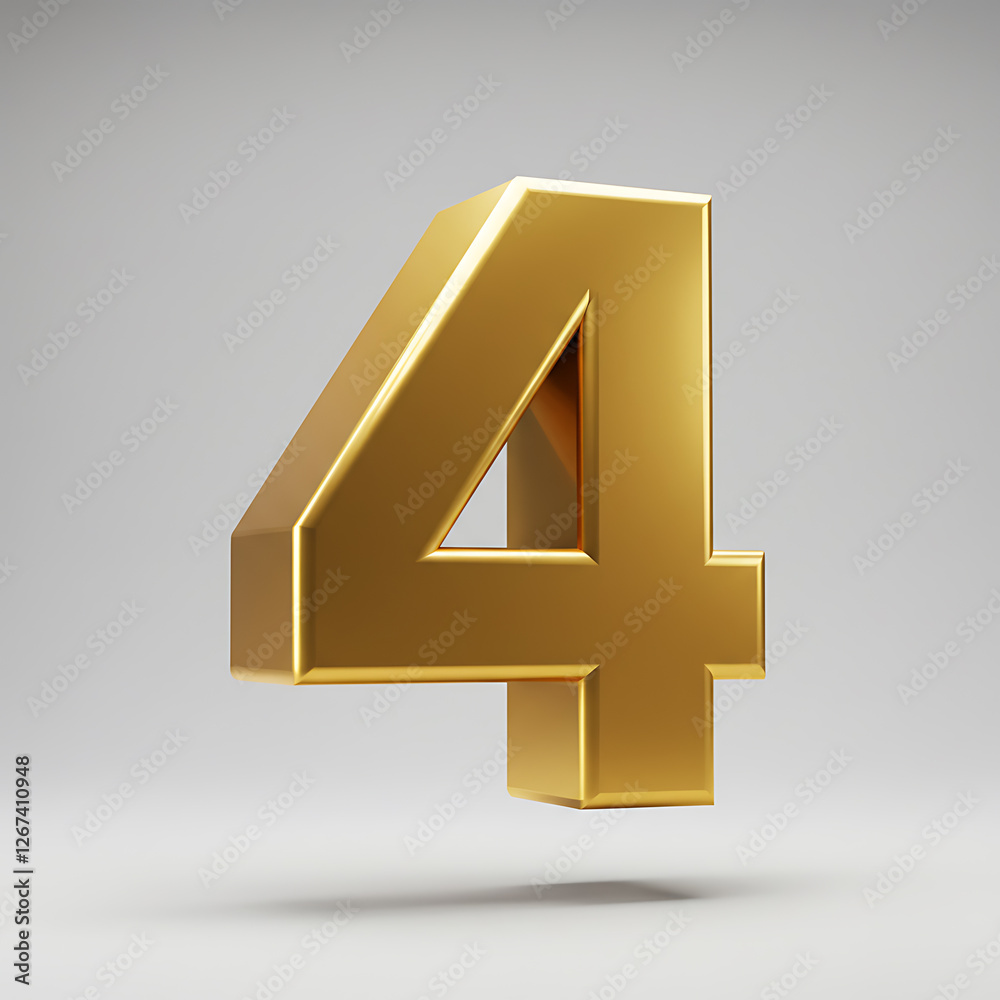 Golden Number Four Bold Luxurious 3D Render Golden Number Four Bold Luxurious 3D Render