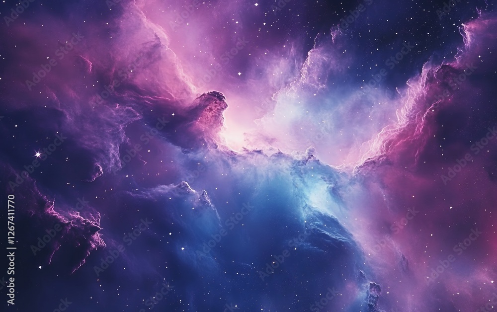 Fototapeta premium Spectacular interstellar nebula with glowing clouds and bright stars in a stunning deep space view of the expansive universe