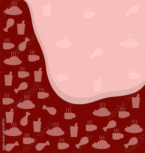 dark red silhoutte of food and drink pattern with copy space for text