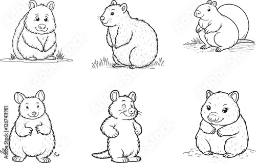 set of vector illustration of cartoon Wombat, vector illustration of cartoon Wombat, wombat silatoutte 