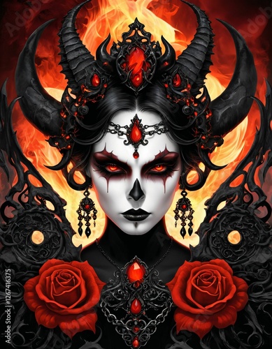 A gothic work that looks like a demon, looks like a human, is flowery and colorful