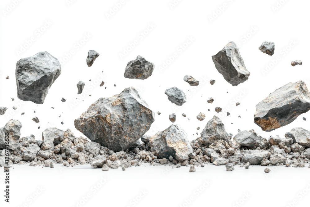 Naklejka premium A rock or space rock floating on a white background.