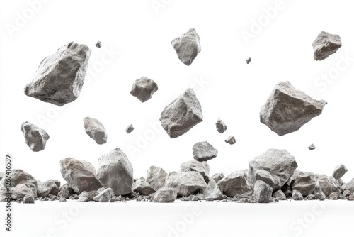 A rock or space rock floating on a white background.