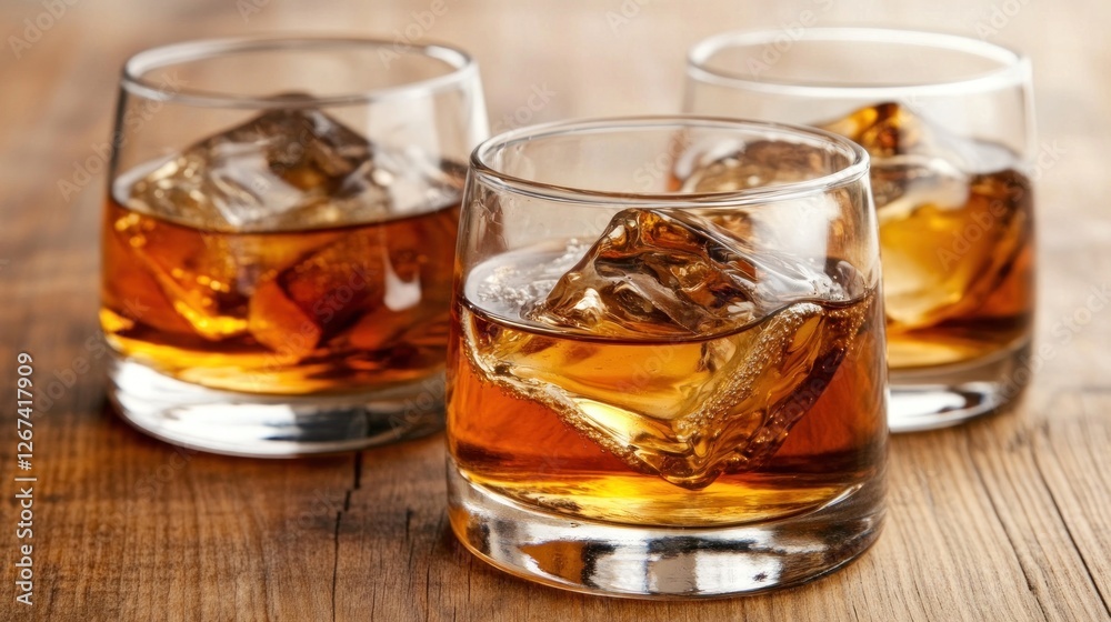 Three Glasses of Whiskey on the Rocks Three Glasses of Whiskey on the Rocks