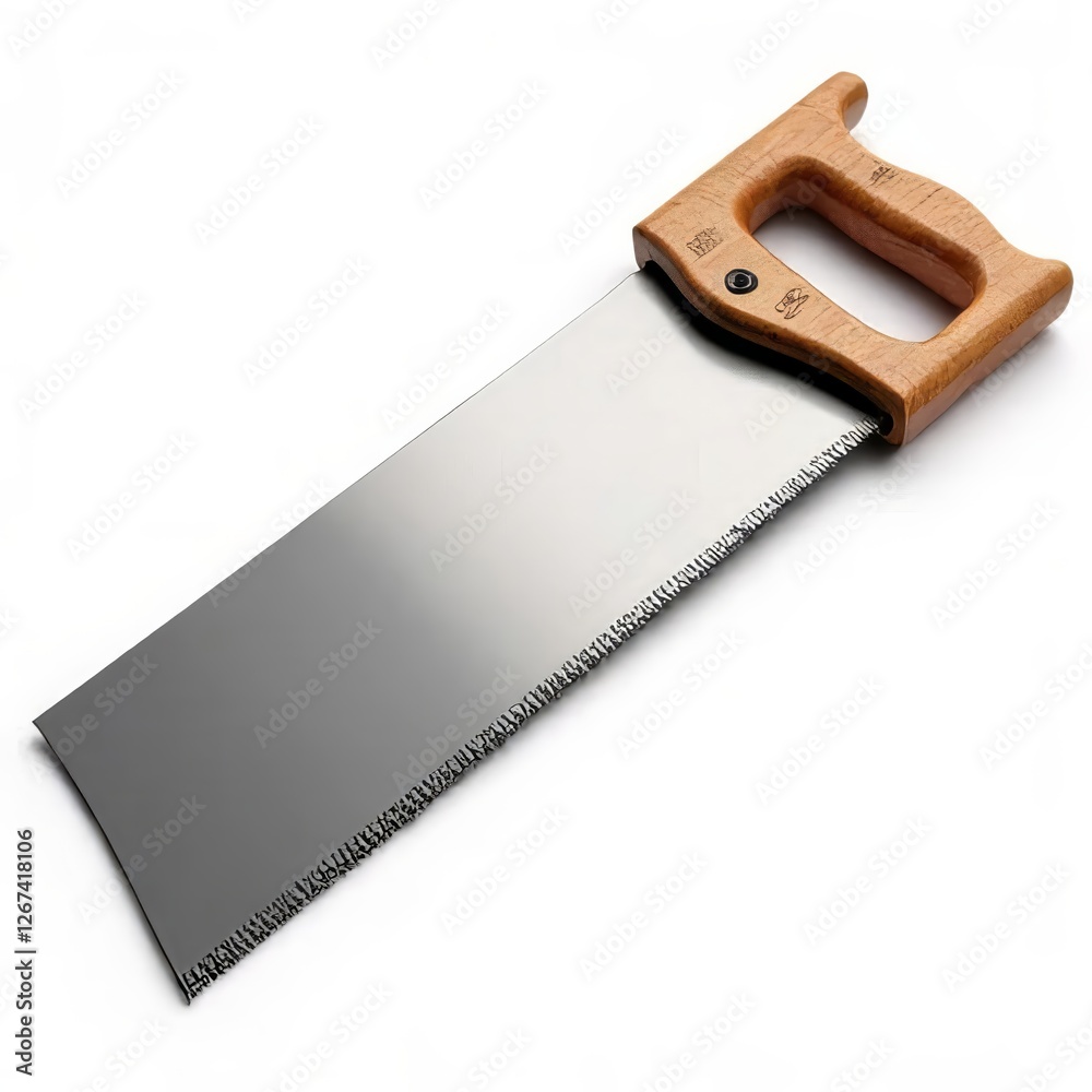 Closeup of a Hand Saw with a Wooden Handle on White Background Closeup of a Hand Saw with a Wooden Handle on White Background