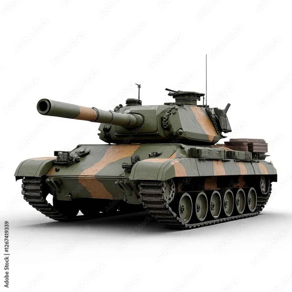 Olive Green and Brown Camo Military Tank Isolated on White Background Studio Shot Olive Green and Brown Camo Military Tank Isolated on White Background Studio Shot