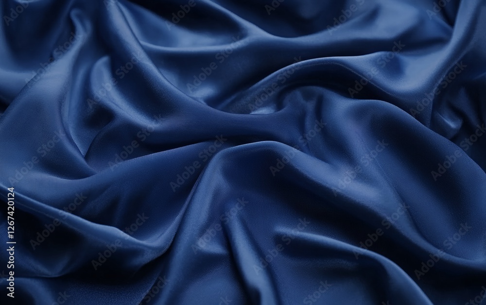 Elegant navy blue silk fabric with soft folds and luxurious smooth texture creating a stylish and sophisticated background for fashion and interior design Elegant navy blue silk fabric with soft folds and luxurious smooth texture creating a stylish and sophisticated background for fashion and interior design
