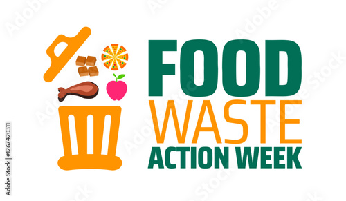 Food Waste Action Week background banner or poster design template. observed every year in March. Holiday concept. Use to any Template, card, poster, placard, template.