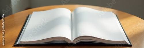 Minimalist modern open vertical photo album mockup on a wooden table, album, photo