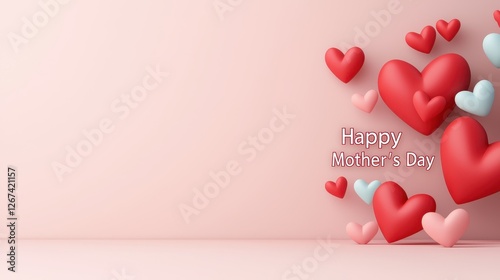 Wallpaper Mural Mother's Day background concept. A collection of colorful hearts with a "Happy Valentine's Day" message, set against a soft pink background. Torontodigital.ca