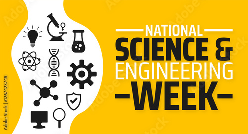 National Science and Engineering Week background banner or poster design template. observed every year in March. Holiday concept. Use to any Template, card, poster, placard, template.