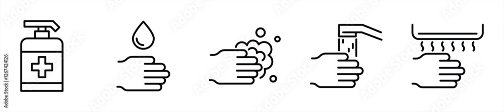 Hand Hygiene icon, washing hands removes germs and dirt Hand Hygiene icon, washing hands removes germs and dirt