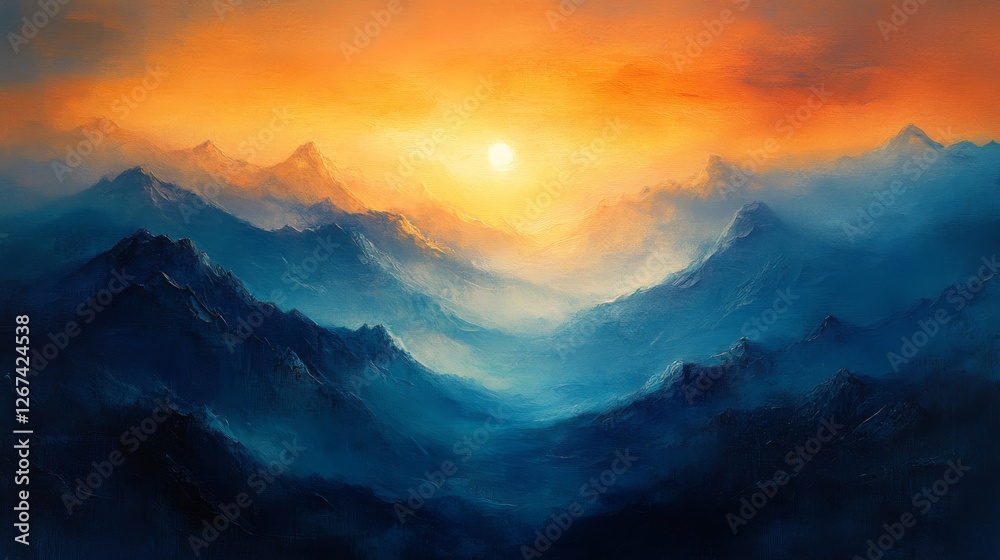 Obraz premium Golden Hour Embrace: A Serene Mountain Vista at Sunrise