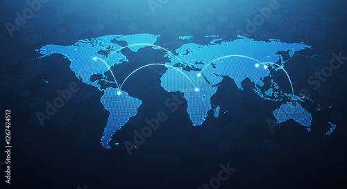 Global Network: A Digital World Map Visualization of Connections, Technology, and Communication for Business and Data Transfer