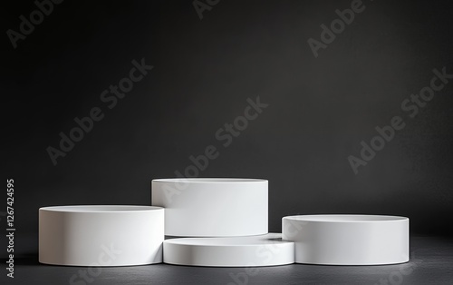 Minimalist white cylindrical podium on dark background for elegant product display