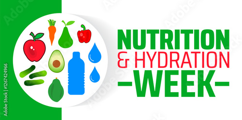 Nutrition and Hydration Week background banner or poster design template. observed every year in March. Holiday concept. Use to any Template, card, poster, placard, template.