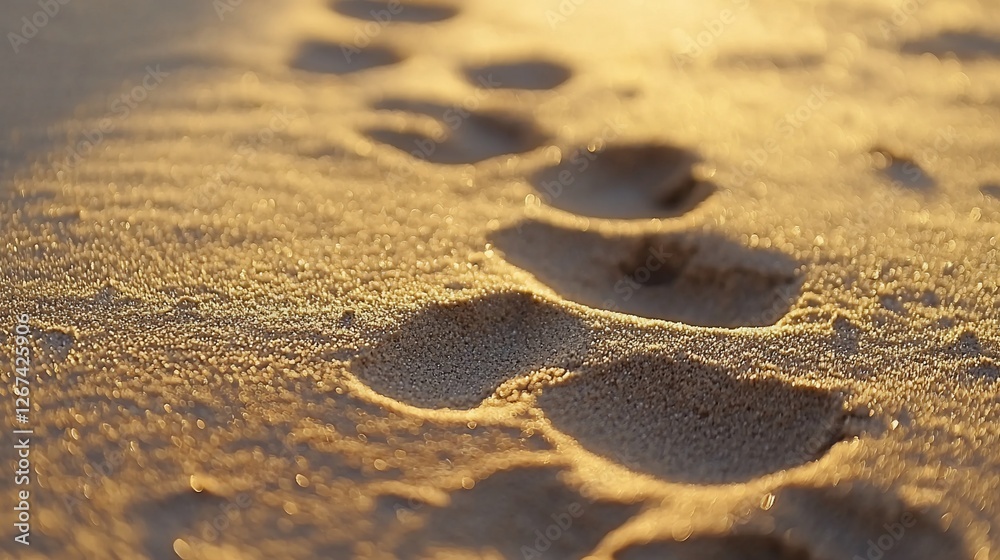 Footprints in golden sand at sunset. Footprints in golden sand at sunset.