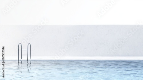 Empty pool with metal ladder, modern interior, tranquil scene