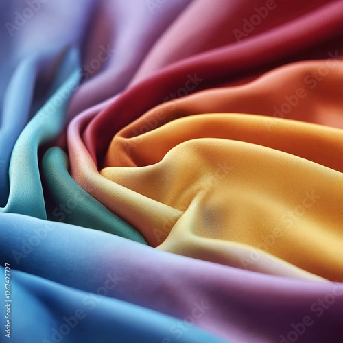 Soft and elegant flowing silk fabric with a luxurious rainbow color gradient and gentle waves creating a sophisticated and artistic abstract background