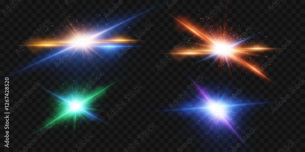 Set of neon special effect and explosion. Magic lens flash and effect. On a transparent background. Set of neon special effect and explosion. Magic lens flash and effect. On a transparent background.