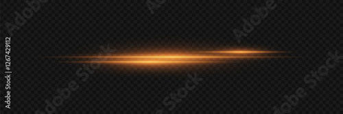 Golden light glare. Neon flash of light. On a transparent background.