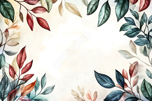 Photo Watercolor Floral Invitation – Vintage Botanical Leaves & Herbal Frame