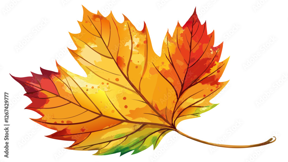 Fototapeta premium Bright watercolor autumn leaf. Illustration, single element on white background