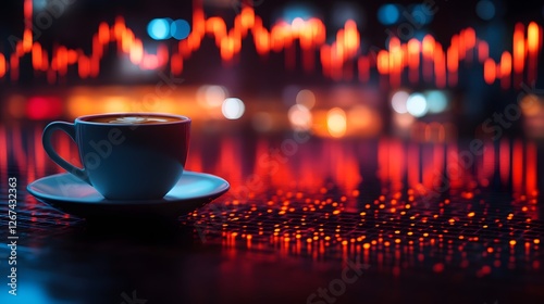 Wallpaper Mural Cup of Coffee with vibrant Graphs Displayed on Background Torontodigital.ca