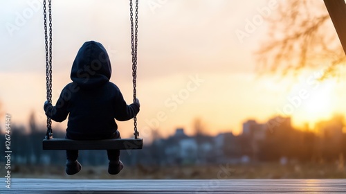 Child on swing during sunset with silhouette effect and studio lighting captured in high fidelity