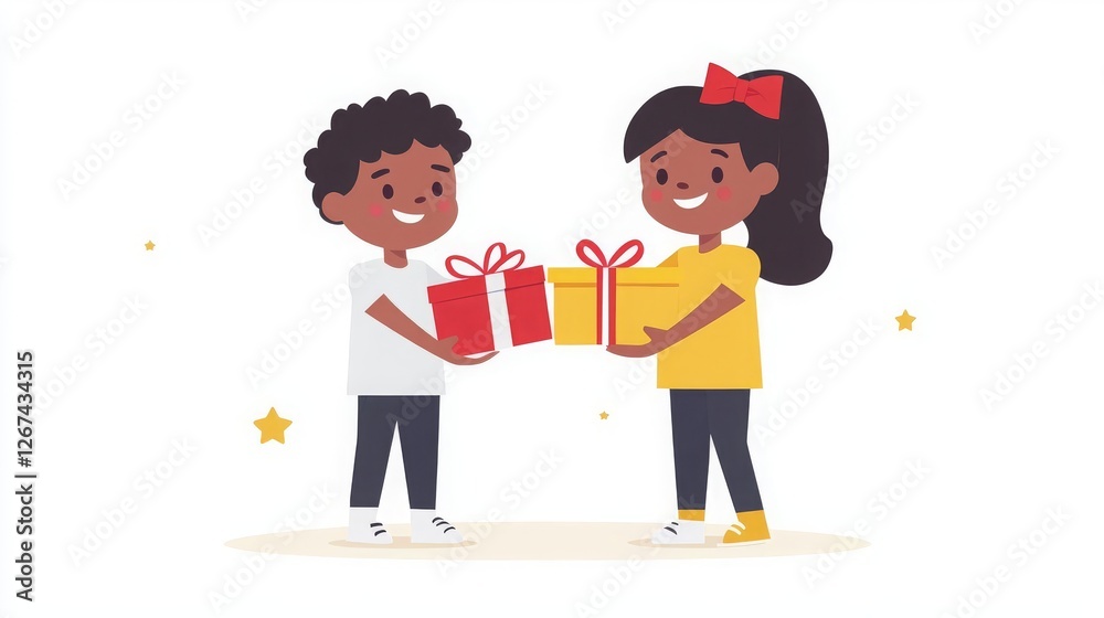 National Sibling Day Children exchanging gifts with joy and laughter. National Sibling Day Children exchanging gifts with joy and laughter.