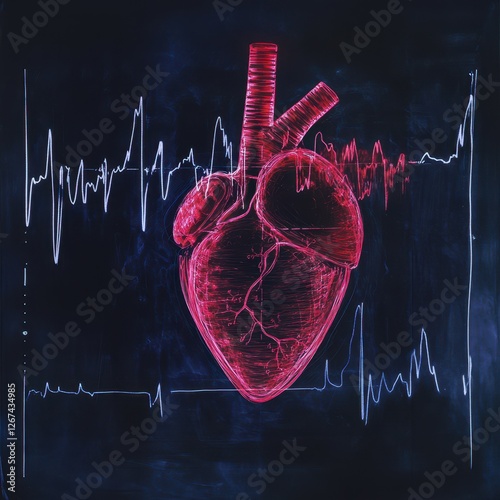 Heart visual representation with electrocardiogram pattern showing health indicators and anatomy photo