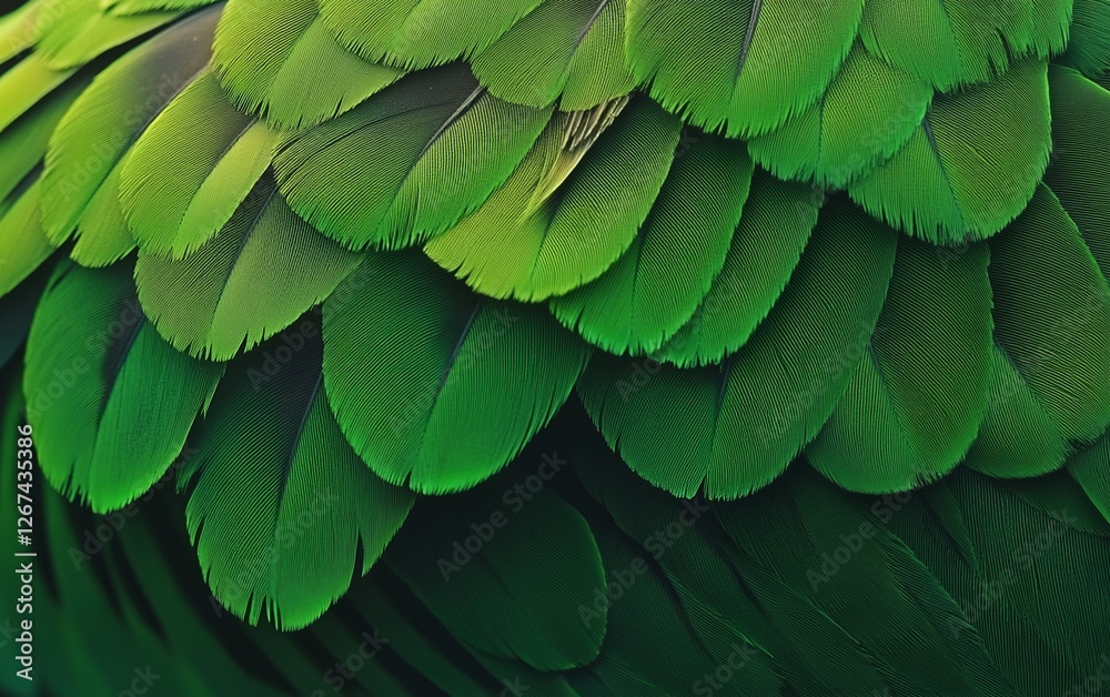 Naklejka premium Deep green parrot feathers macro close up high resolution photography showcasing natural bird wing texture with vibrant color and smooth layered plumage in stunning detail for wildlife and nature love