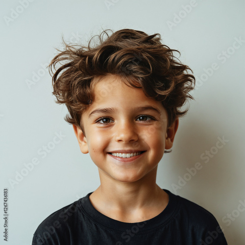 curly-haired smiling boy in...
