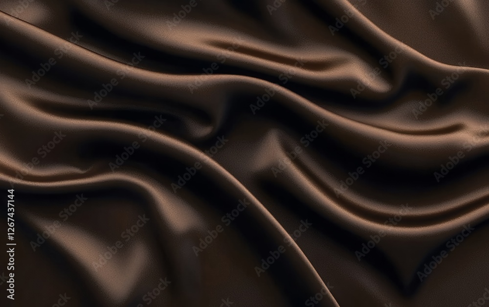 Fototapeta premium Smooth and luxurious dark brown silk fabric with elegant draped folds and soft reflective highlights creating a sophisticated and stylish background for fashion and home decor