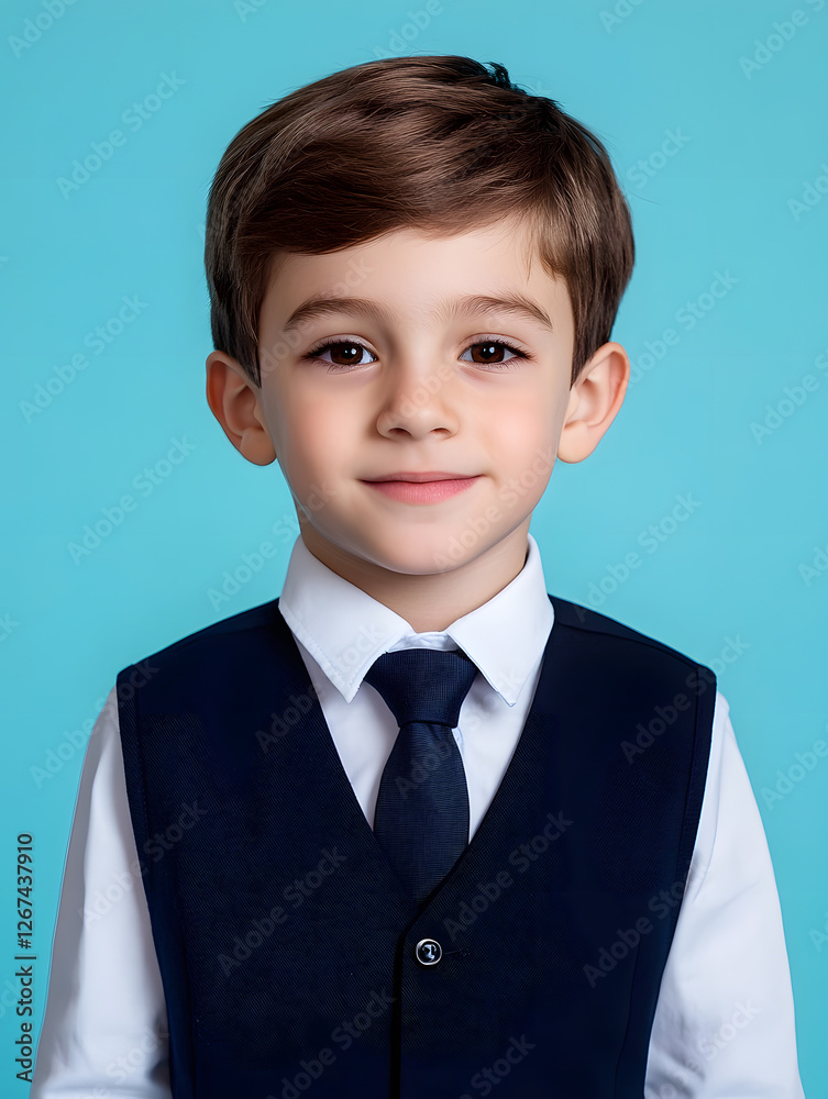 Portrait boy ID photo on blue background Portrait boy ID photo on blue background