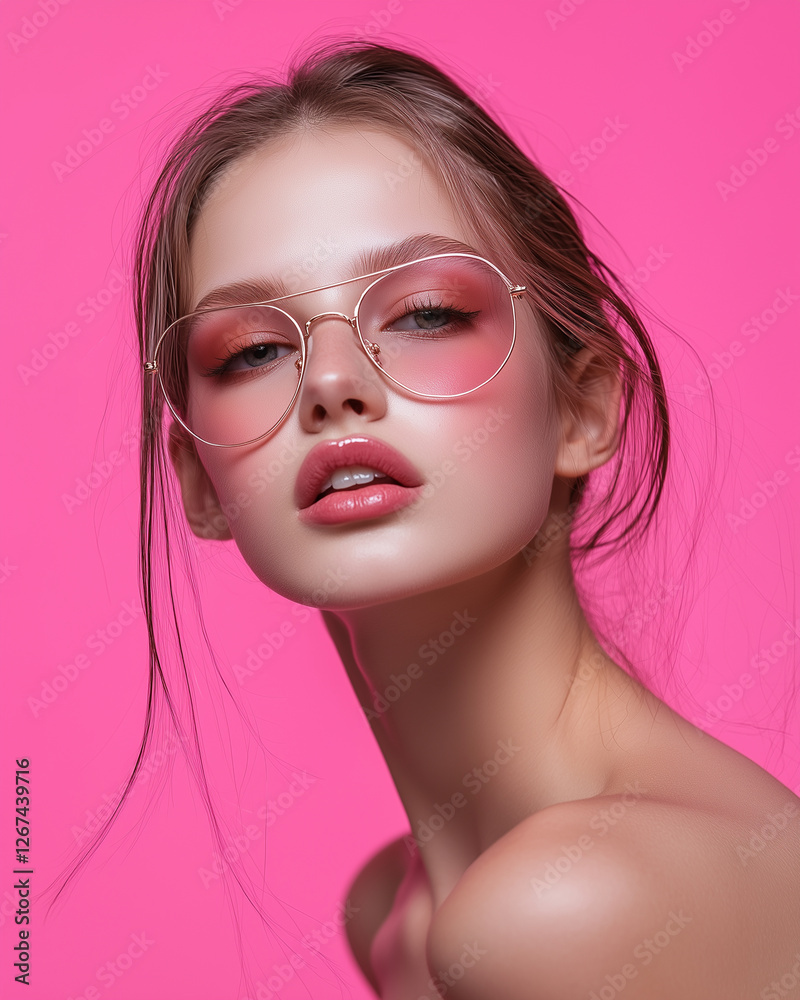 Portrait of a beautiful model on pink background Portrait of a beautiful model on pink background