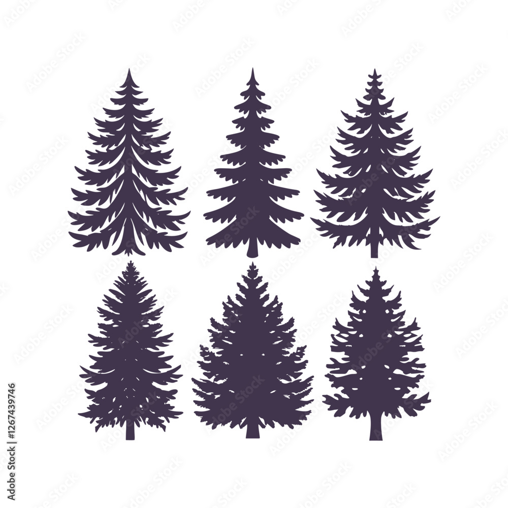 Fototapeta premium Pine Tree Vector Silhouette Collection