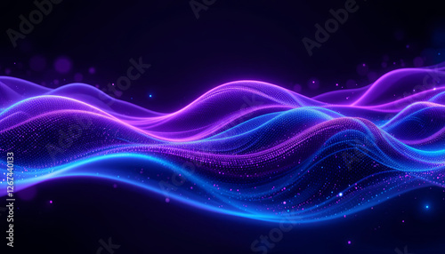 Dynamic waves of blue and purple light ripple across a dark backdrop, creating a captivating and mesmerizing visual effect that evokes a sense of motion and energy