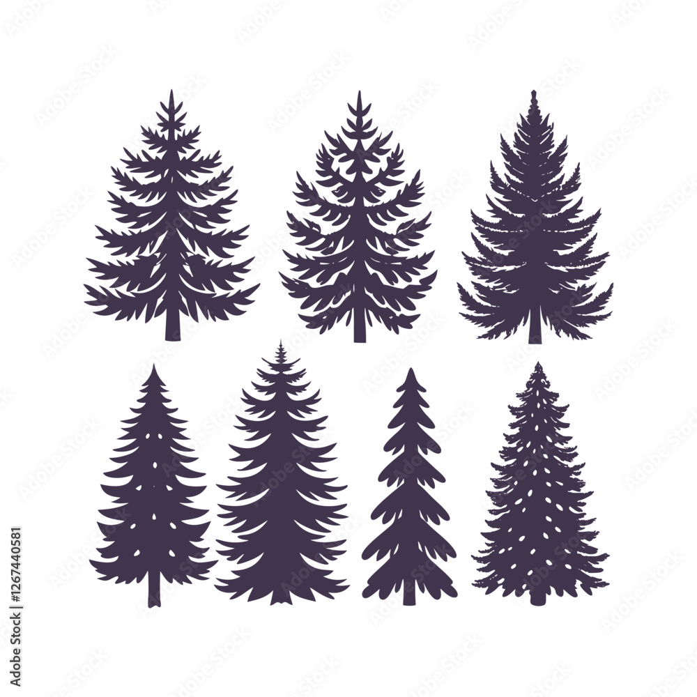 Obraz premium Pine Tree Silhouette Bundle Isolated Vector Clipart Set