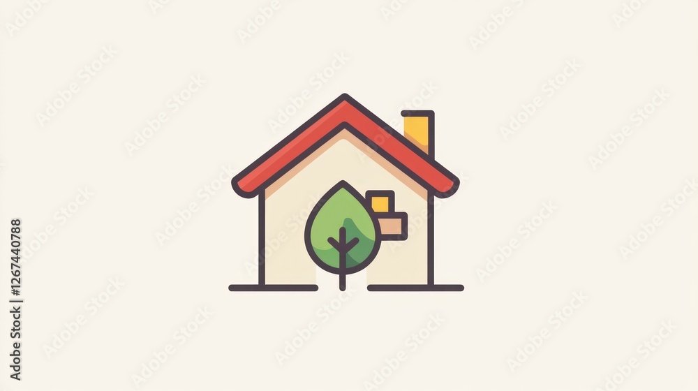 Simple house icon with tree and boxes, depicts a home, eco-friendly, possible for real estate or sustainability concept Simple house icon with tree and boxes, depicts a home, eco-friendly, possible for real estate or sustainability concept