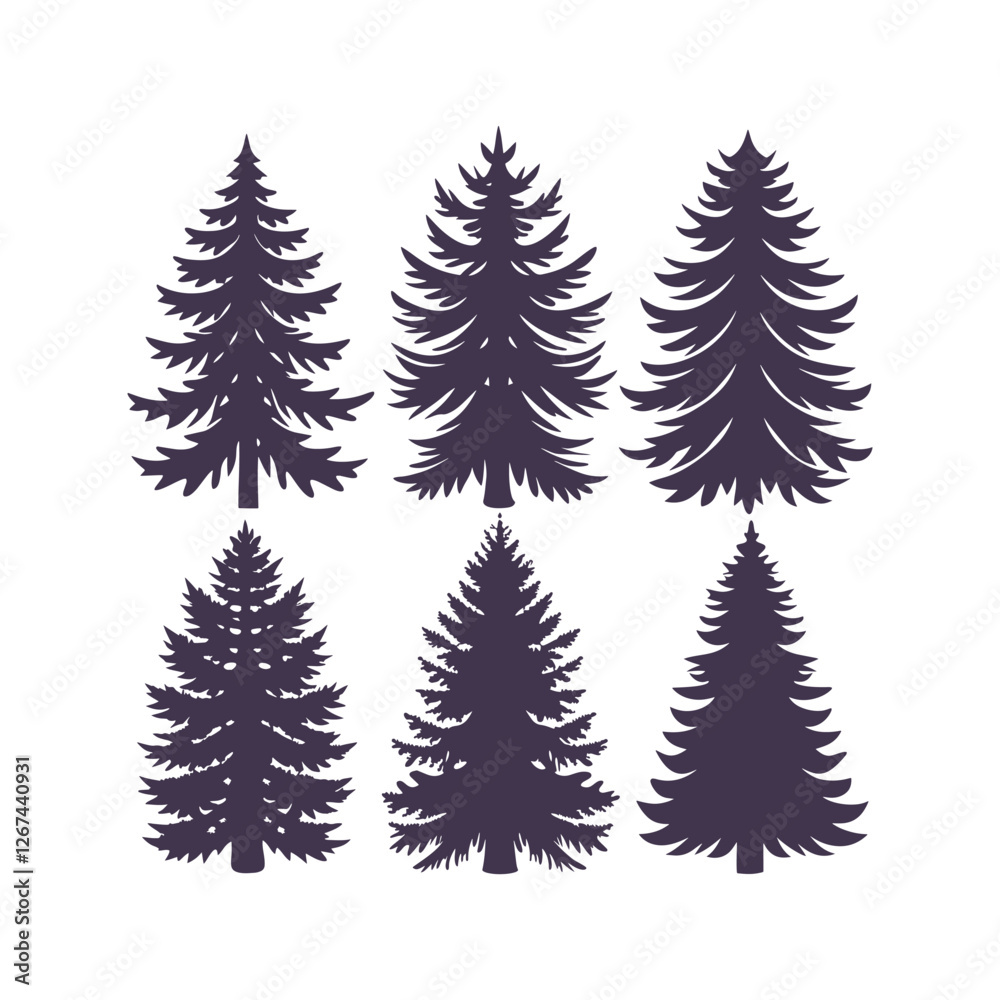 Fototapeta premium Pine Tree Silhouette Bundle Isolated Vector Clipart Set