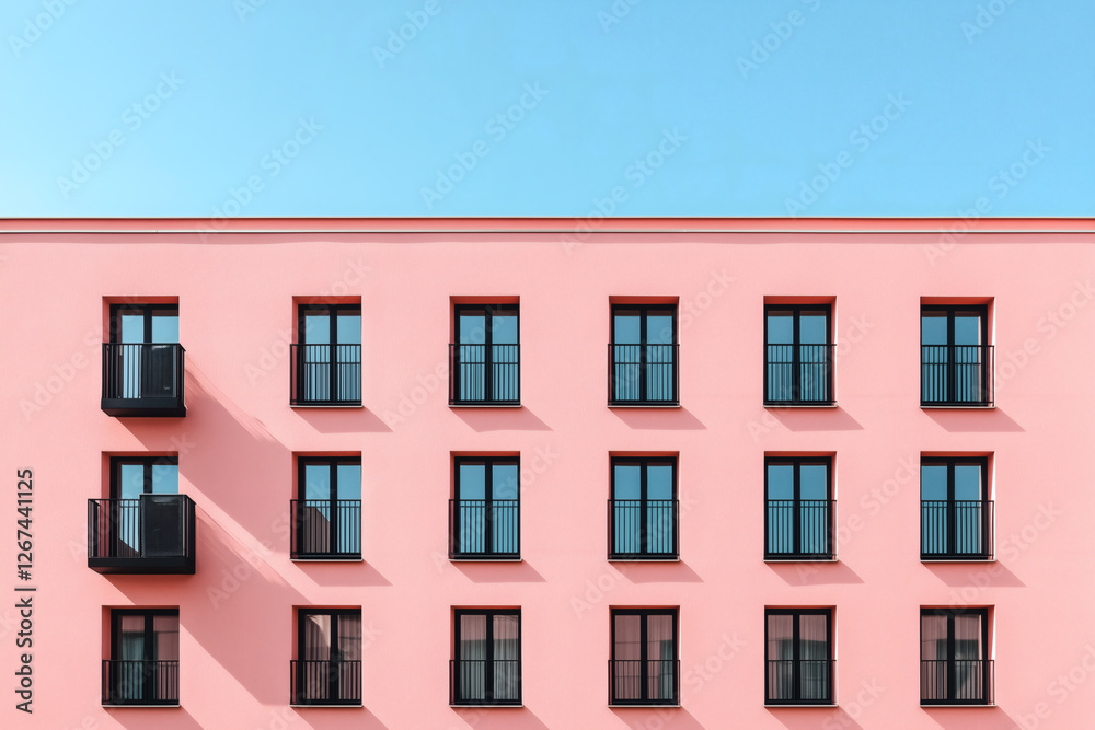 Fototapeta premium Pink building with symmetrical window pattern