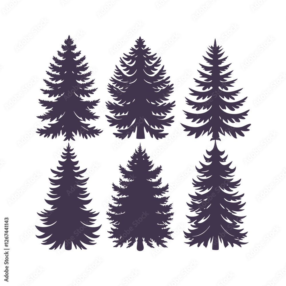 Obraz premium Pine Tree Silhouette Bundle Isolated Vector Clipart Set